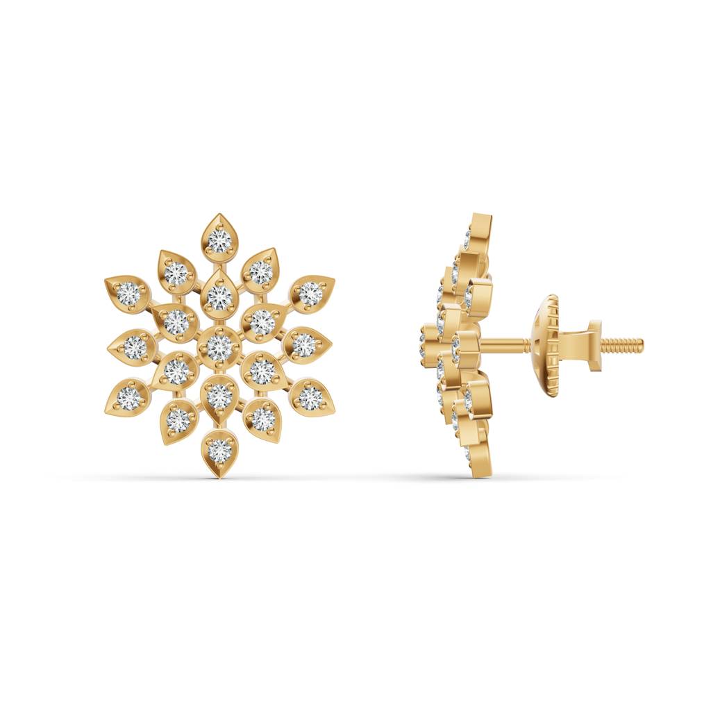 9K Yellow Gold Floral Radiance Diamond Stud Earrings : W-ST0001840-9K-YL