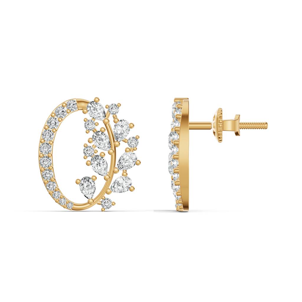 9K Yellow Gold Blooming Arc Diamond Earrings : W-ST0001841-9K-YL