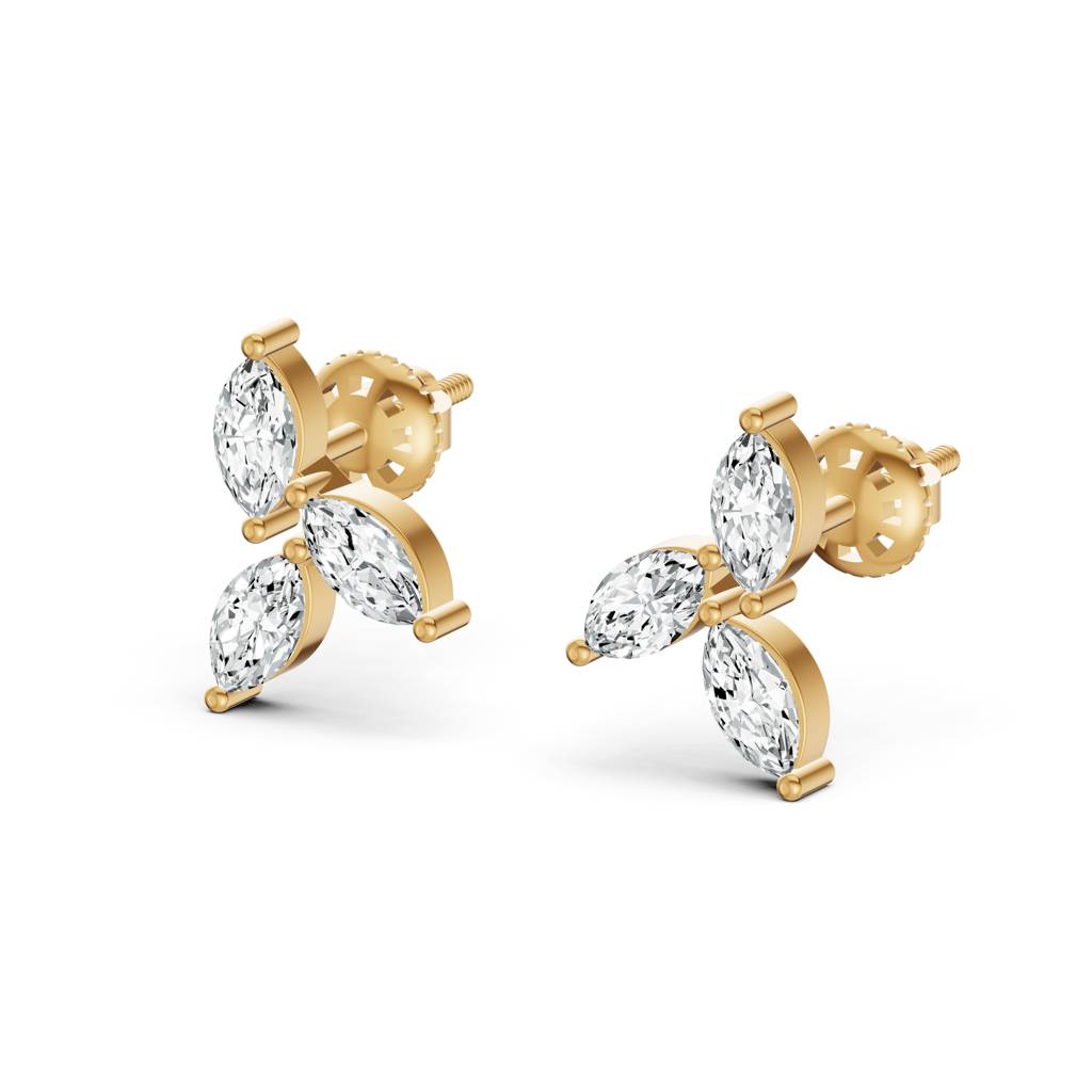 9K Yellow Gold Marquise Trio Diamond Stud Earrings : W-ST0001842-9K-YL