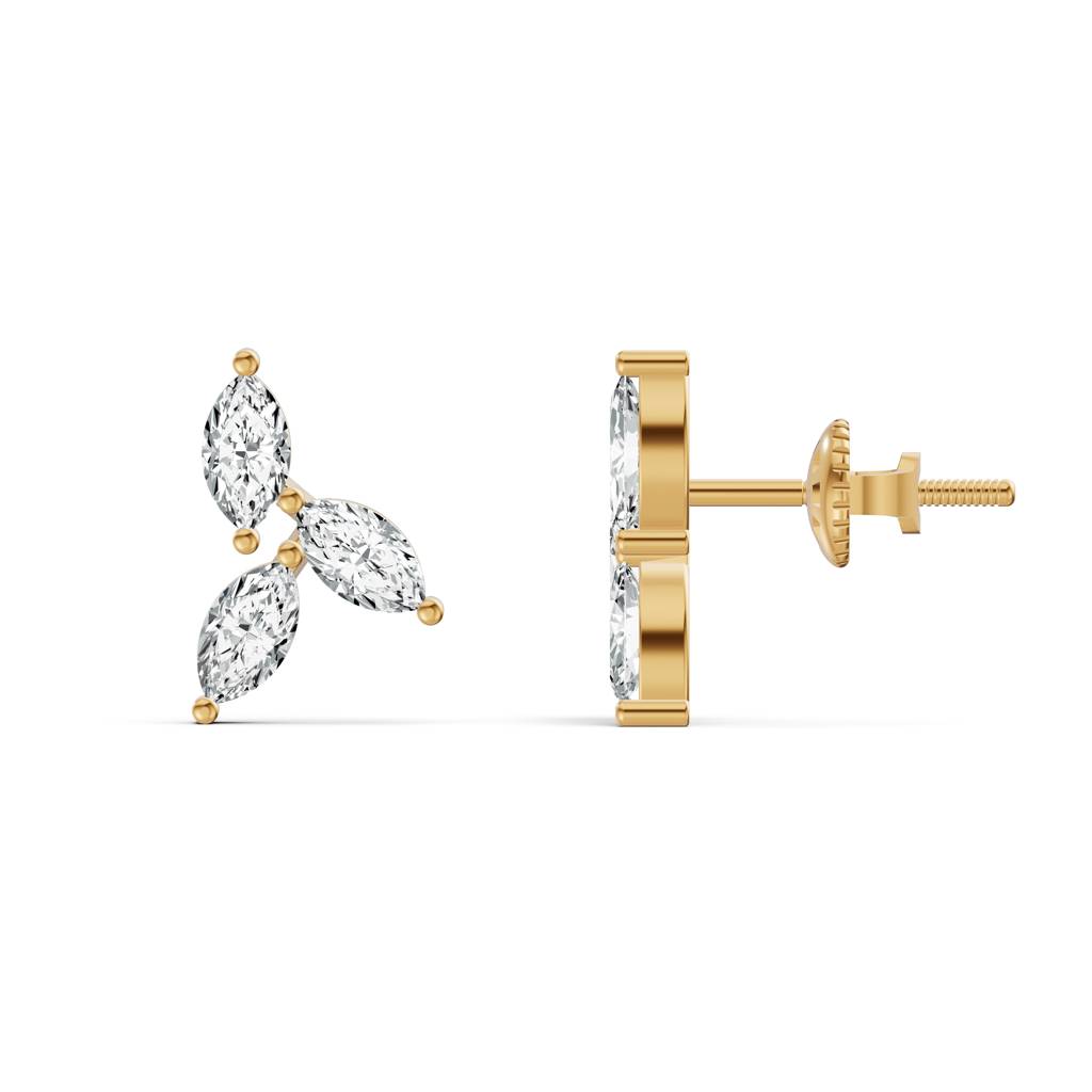 9K Yellow Gold Marquise Trio Diamond Stud Earrings : W-ST0001842-9K-YL