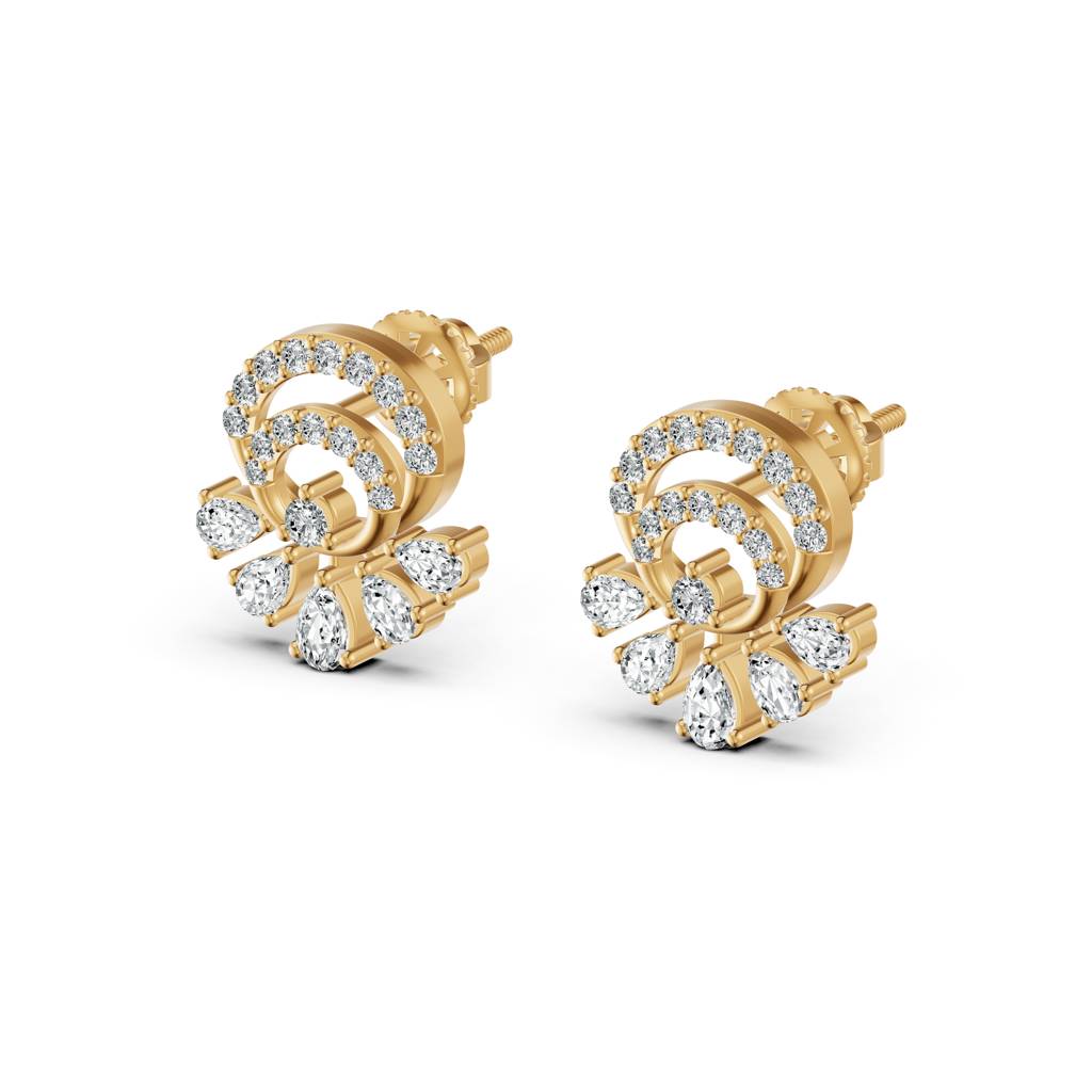 9K Yellow Gold Dazzling Fanflare Diamond Studs : W-ST0001843-9K-YL