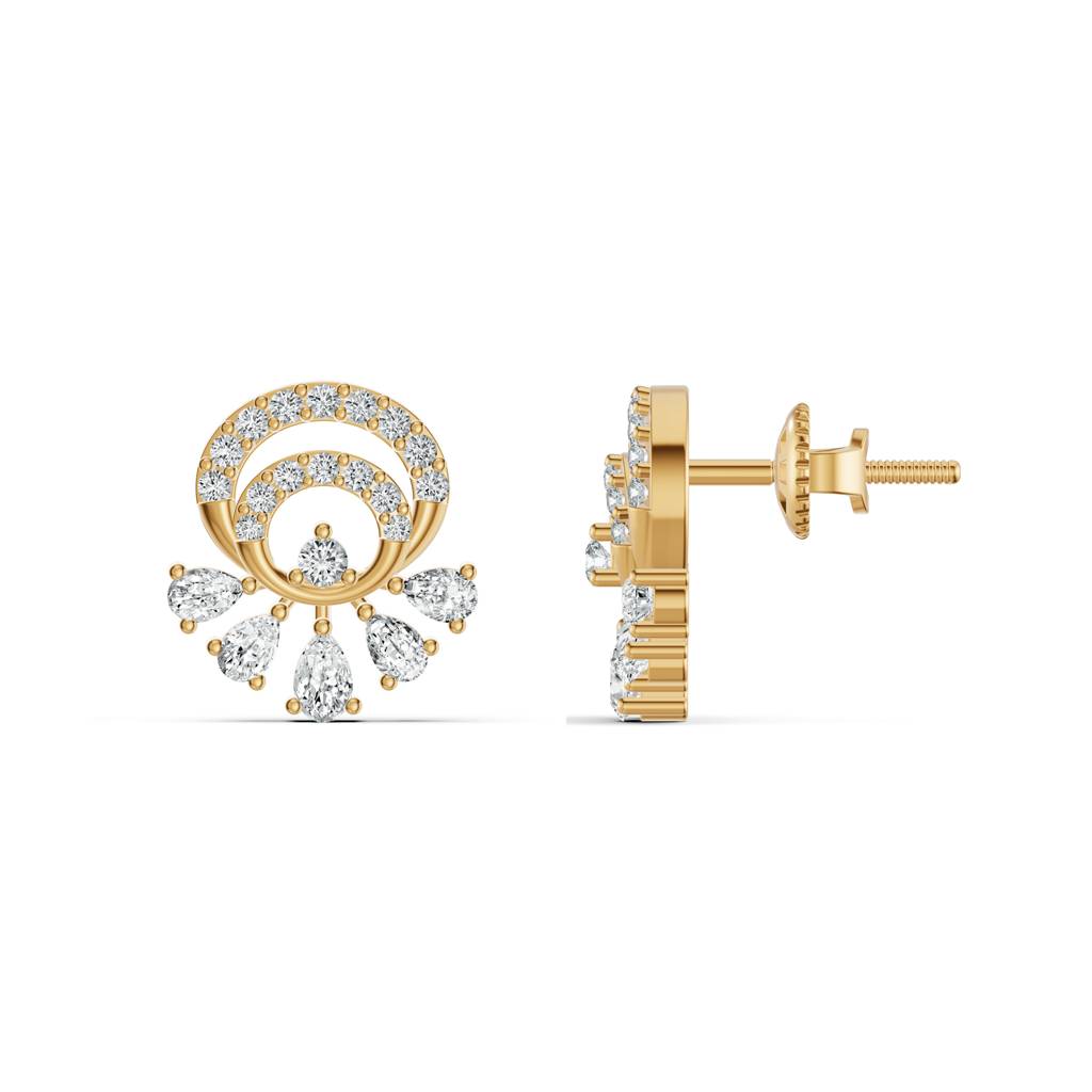9K Yellow Gold Dazzling Fanflare Diamond Studs : W-ST0001843-9K-YL