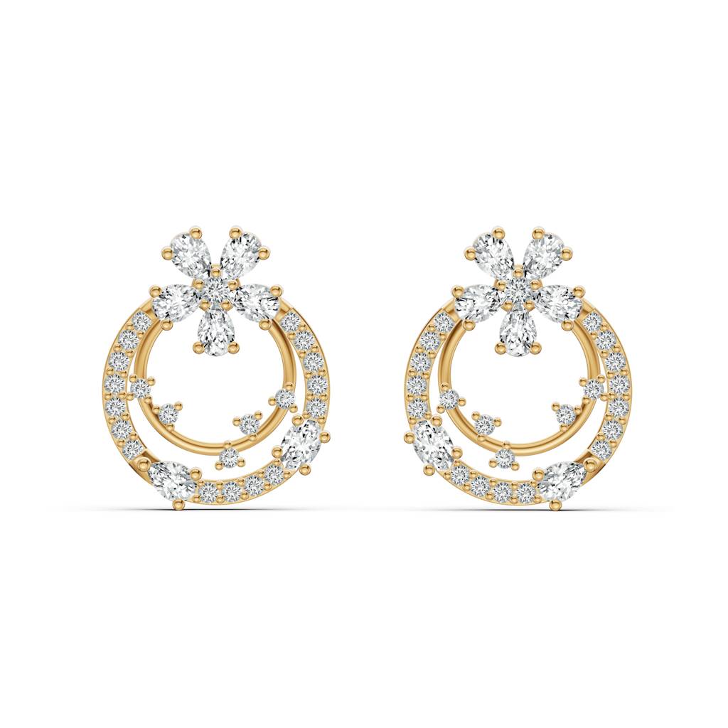 9K Yellow Gold Detachable Blossom Diamond Earrings : W-ST0001847-9K-YL