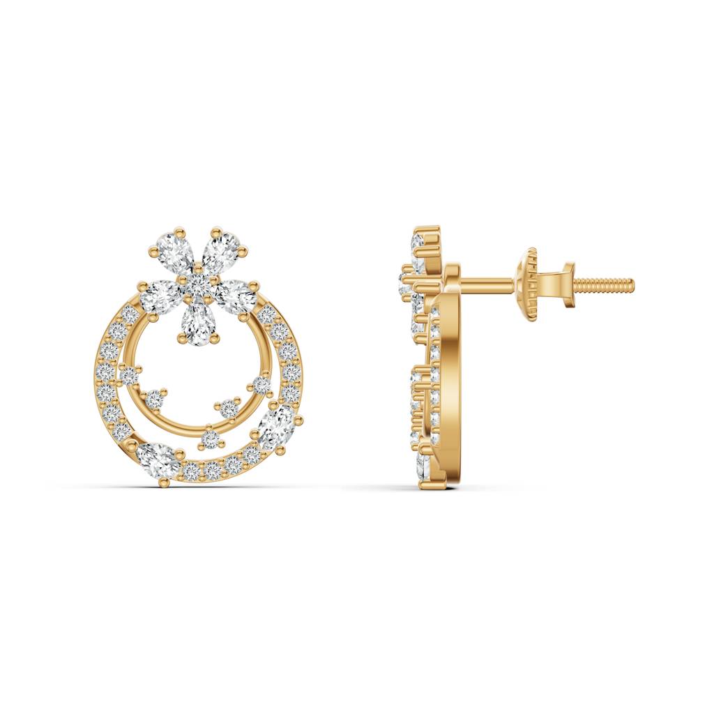 9K Yellow Gold Detachable Blossom Diamond Earrings : W-ST0001847-9K-YL
