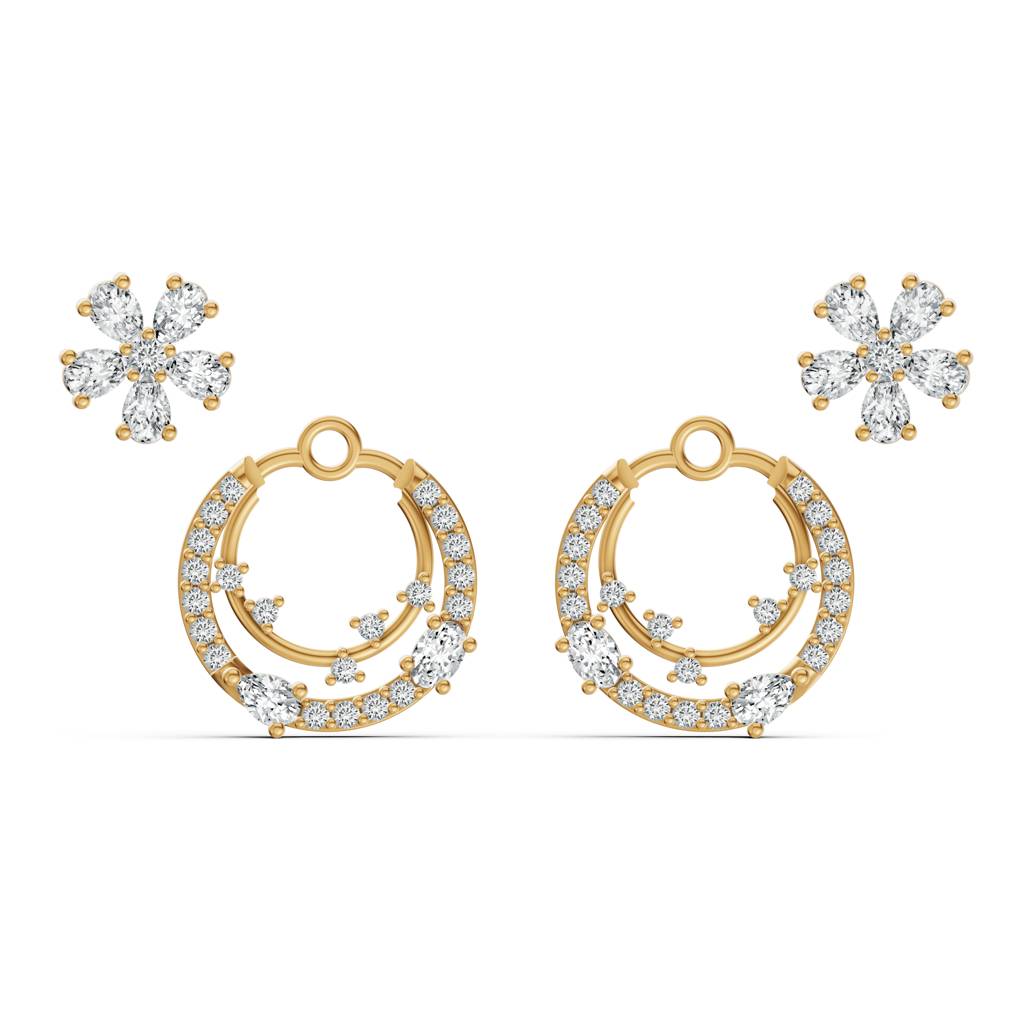 9K Yellow Gold Detachable Blossom Diamond Earrings : W-ST0001847-9K-YL