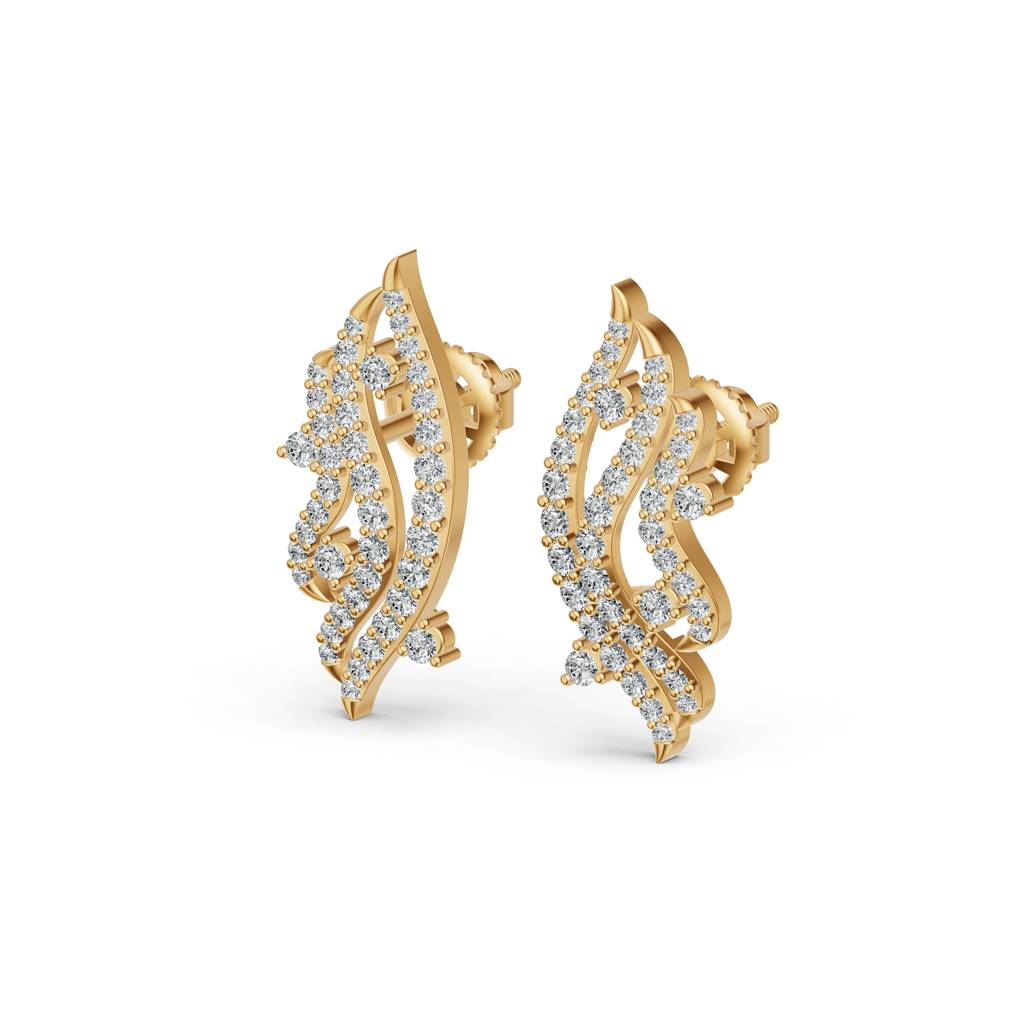 9K Yellow Gold Ethereal Wave Diamond Studs : W-ST0001848-9K-YL