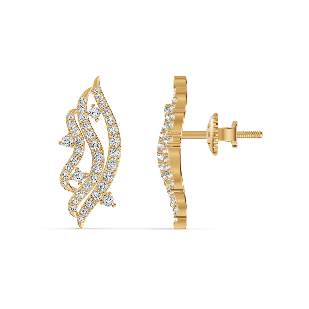 9K Yellow Gold Ethereal Wave Diamond Studs : W-ST0001848-9K-YL