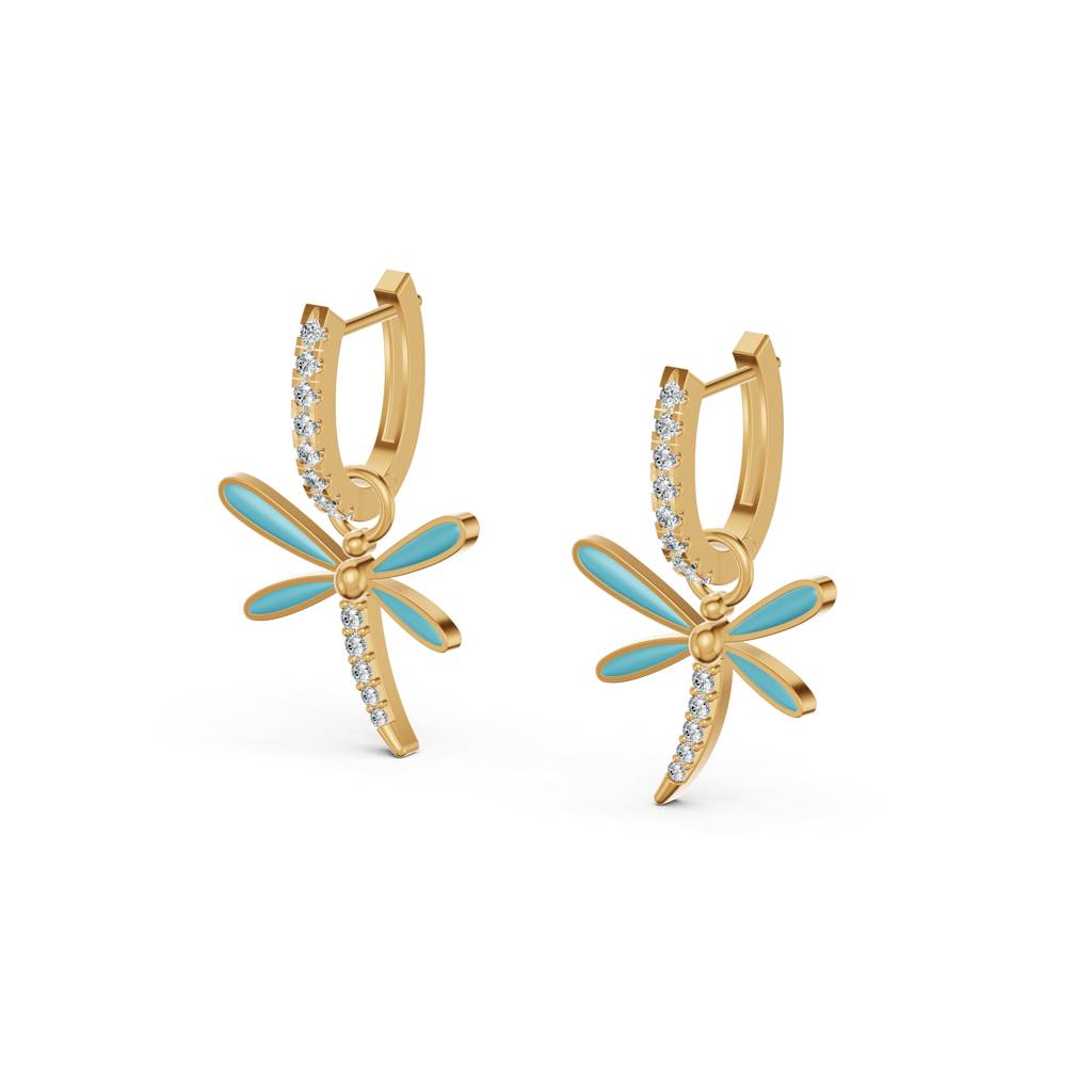 9K Yellow Gold Detachable Dragonfly Diamond Earrings : W-VA0000231-9K-YL