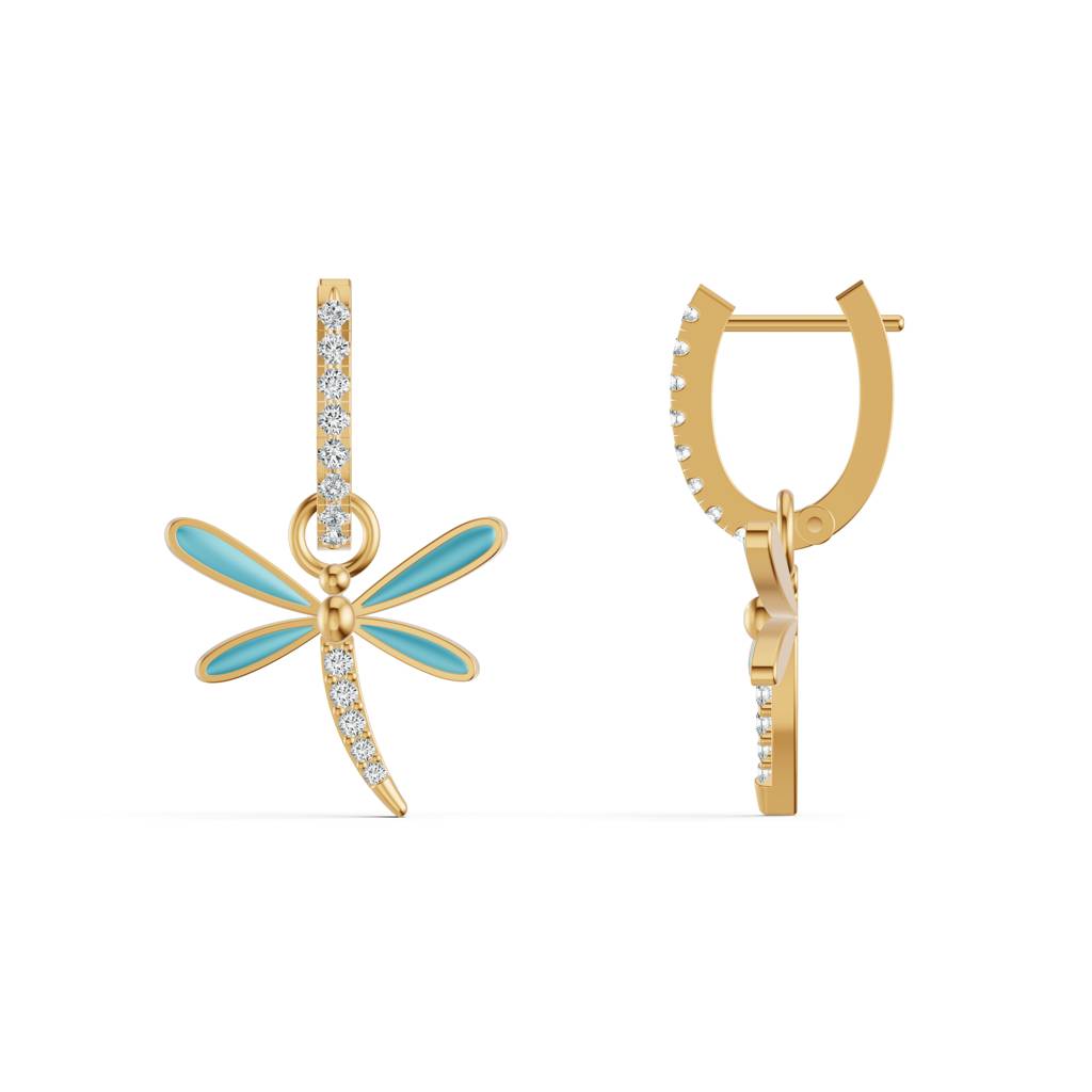 9K Yellow Gold Detachable Dragonfly Diamond Earrings : W-VA0000231-9K-YL