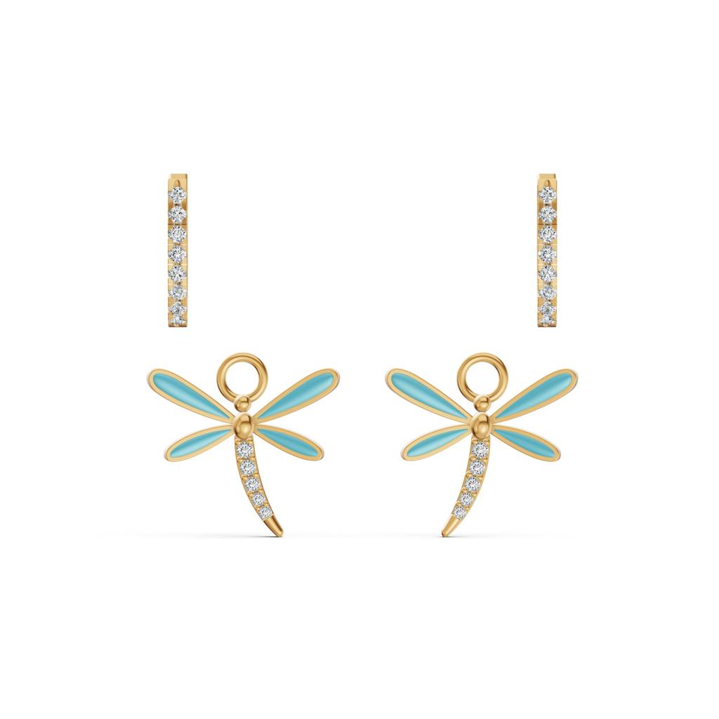 9K Yellow Gold Detachable Dragonfly Diamond Earrings : W-VA0000231-9K-YL