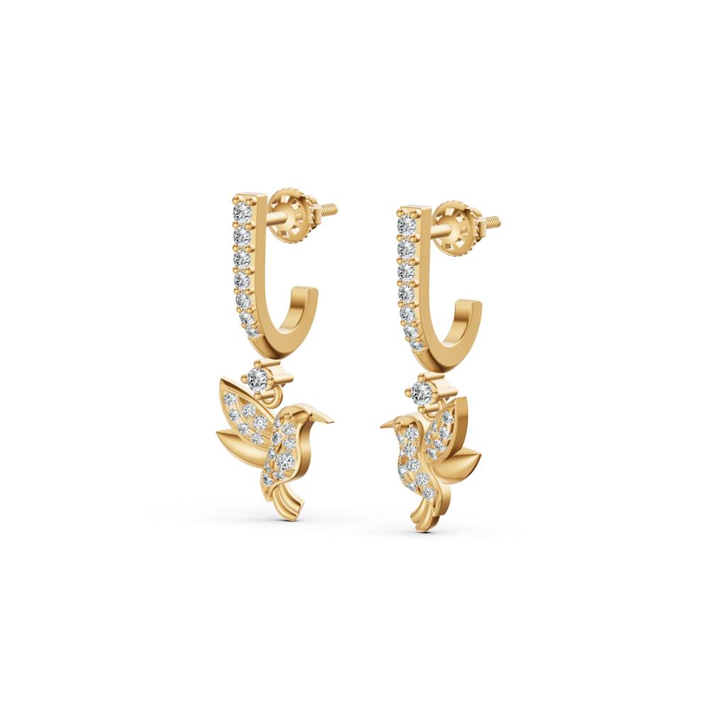 9K Yellow Gold Sparkling Hummingbird Diamond Earrings : W-VA0000307-9K-YL