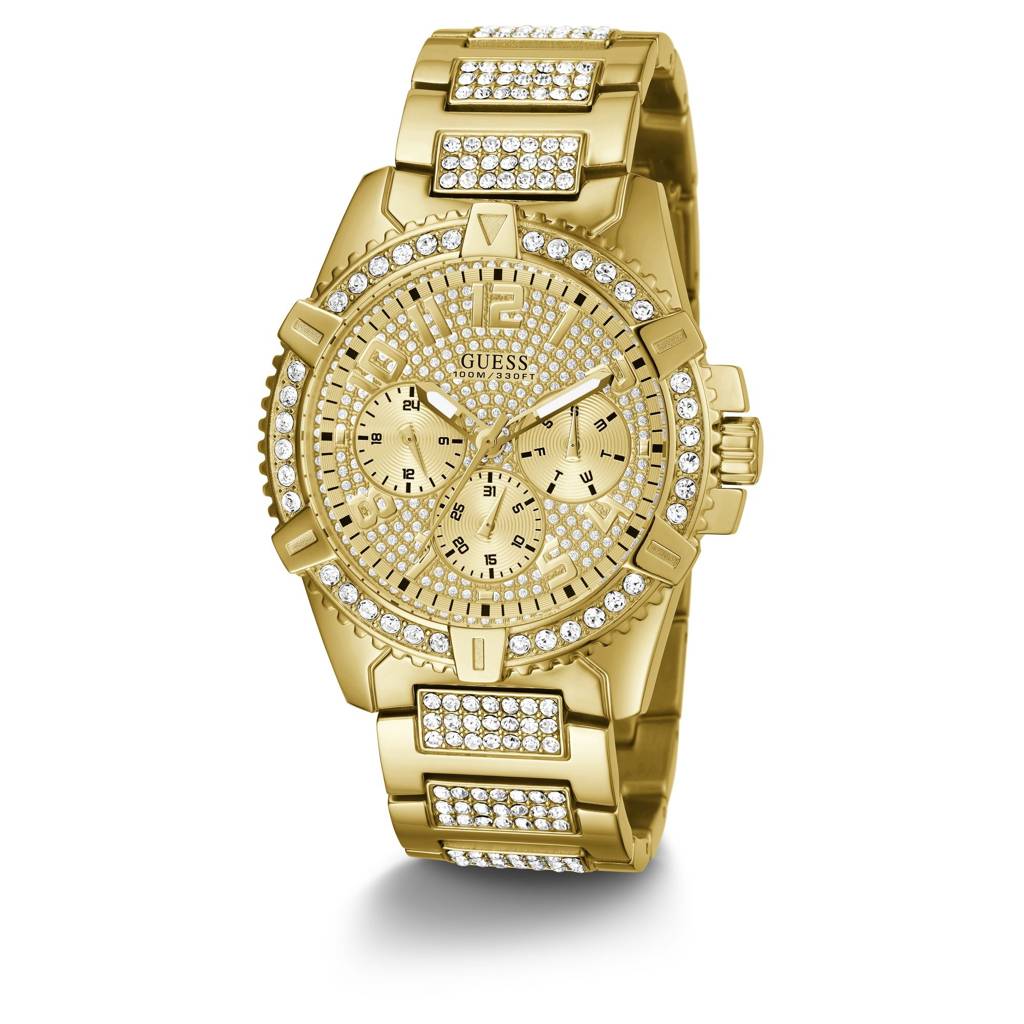 Guess Round 48Mm Champagne Dial Analog Men Watch - W0799G2 : W0799G2