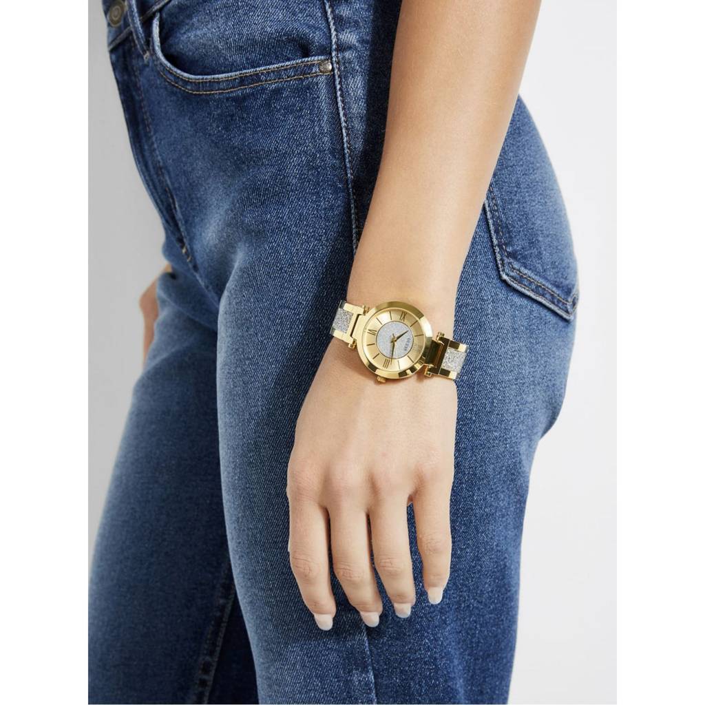 Guess Round 37Mm Champagne Dial Analog Women Watch - W1288L2 : W1288L2