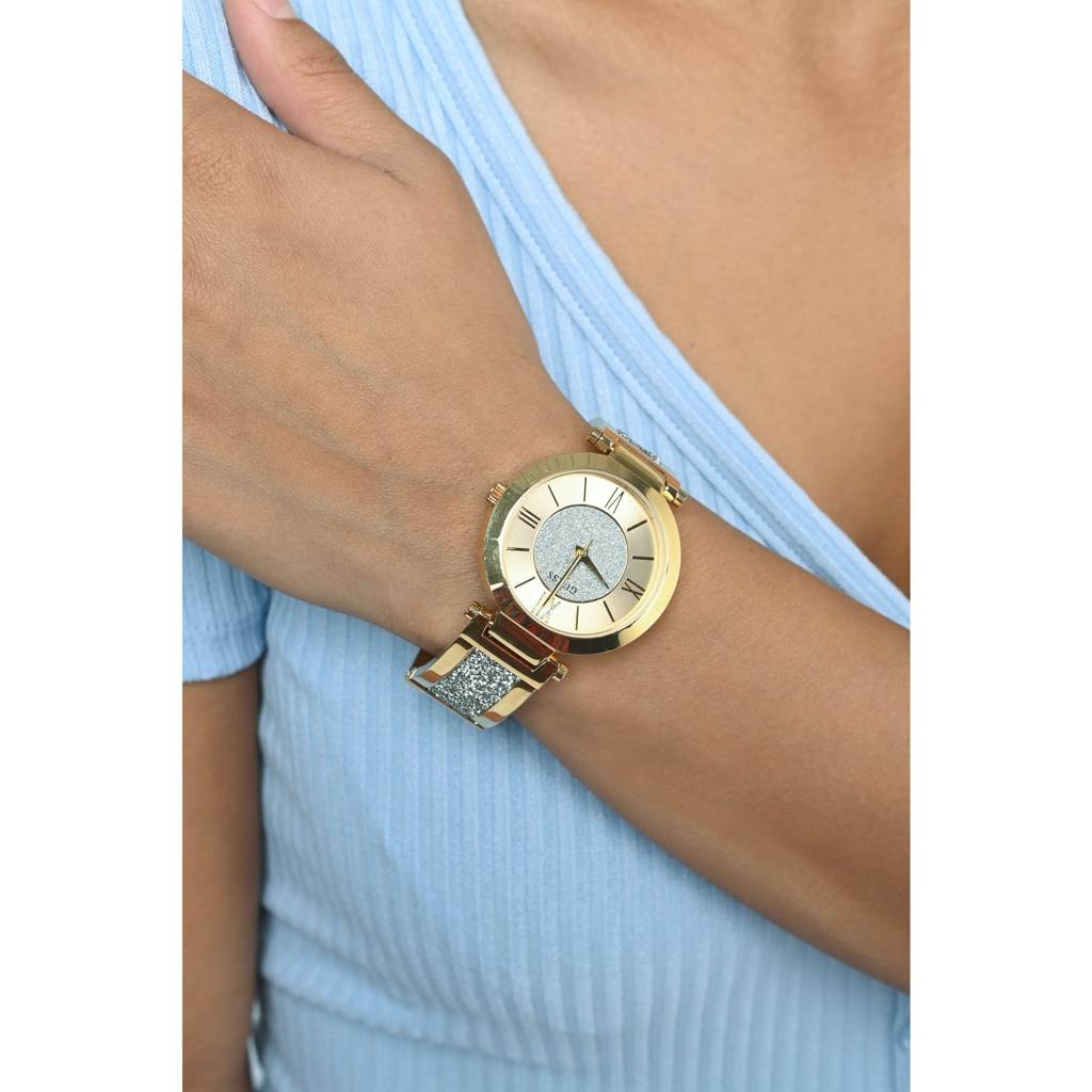 Guess Round 37Mm Champagne Dial Analog Women Watch - W1288L2 : W1288L2