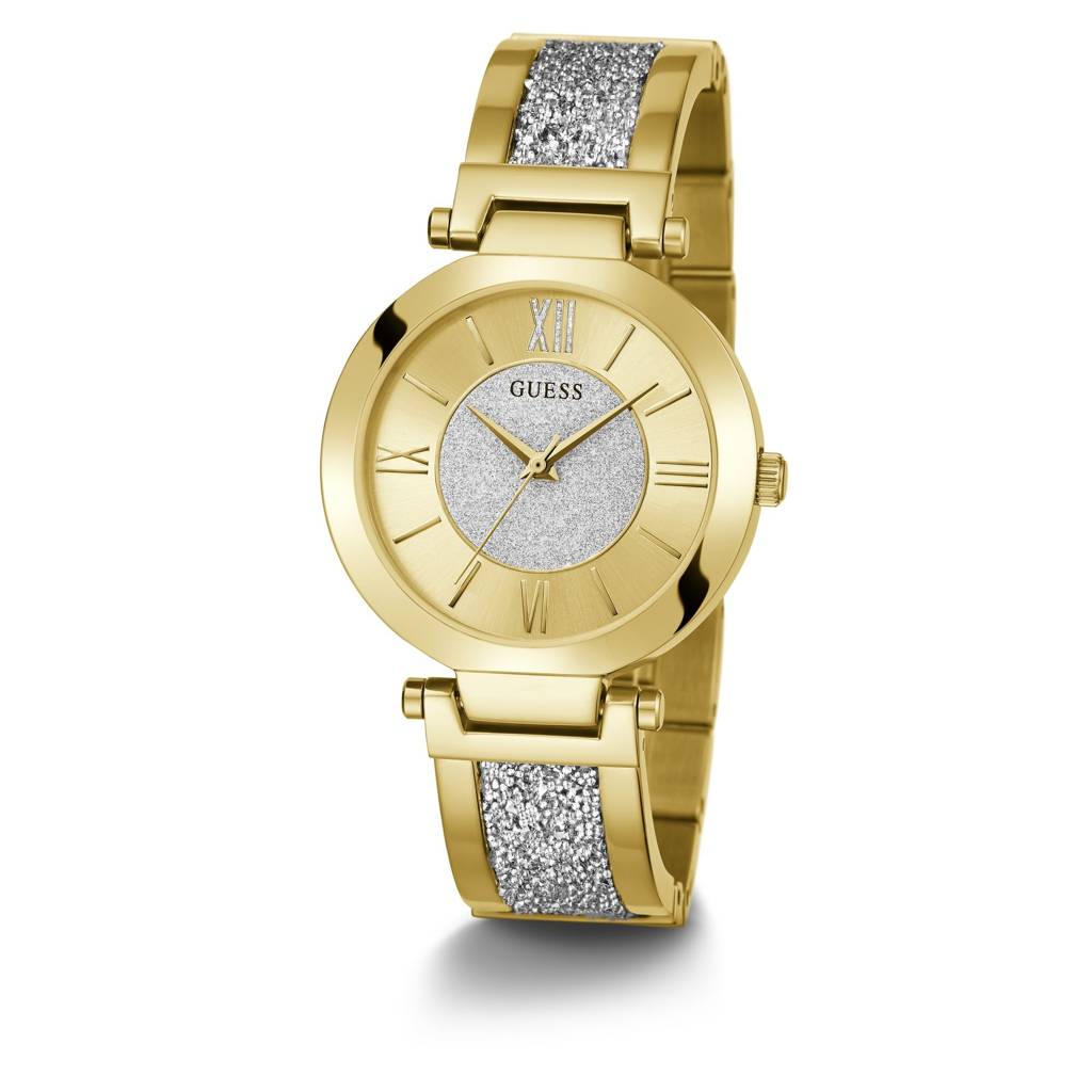 Guess Round 37Mm Champagne Dial Analog Women Watch - W1288L2 : W1288L2