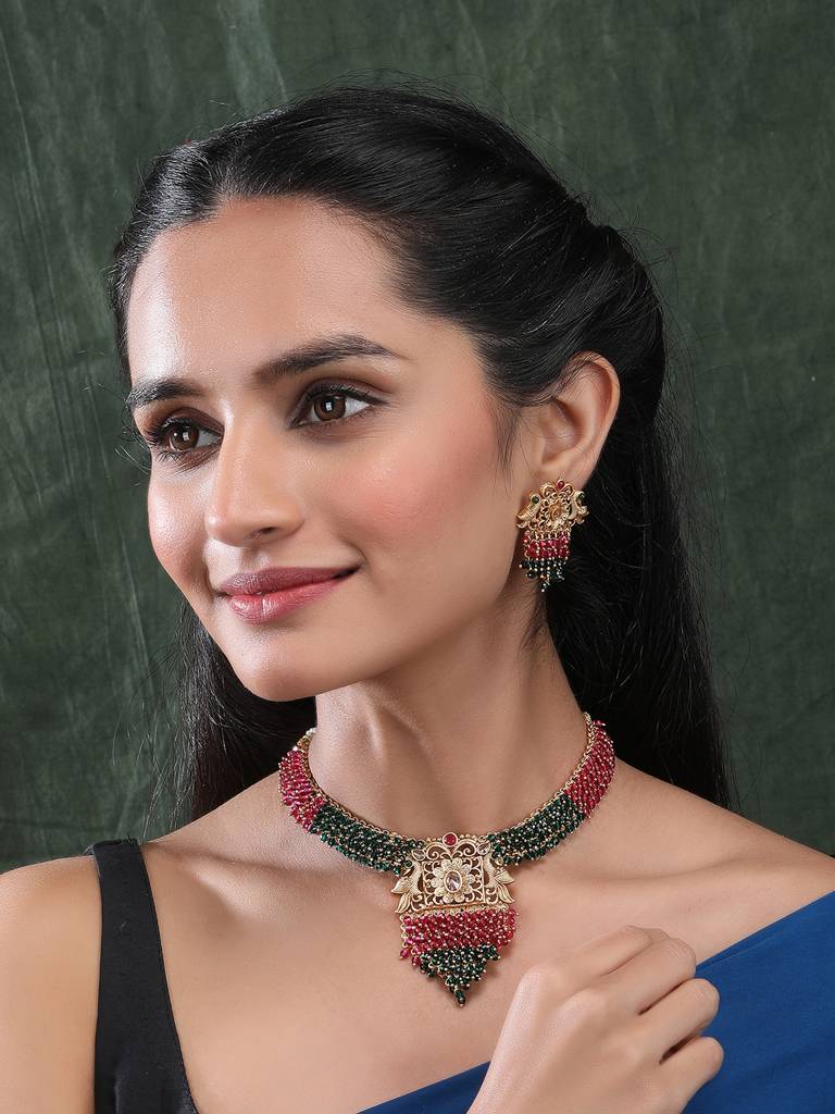 Peacock Hydra Necklace Set Green : W13Multi