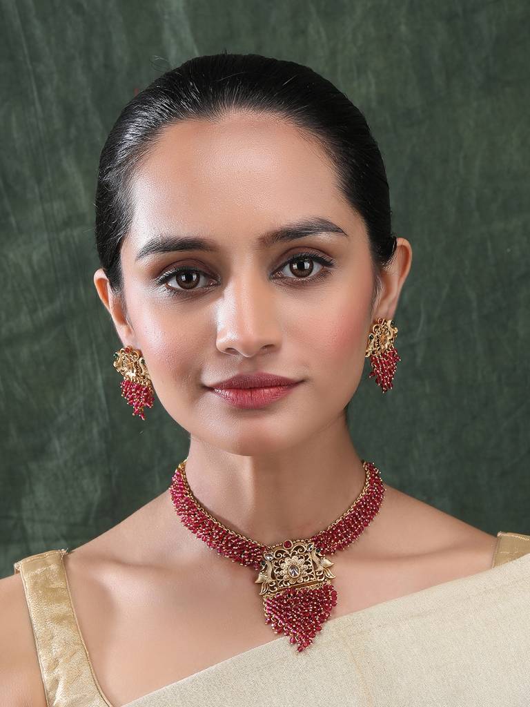 Peacock Hydra Necklace Set Green : W13Red