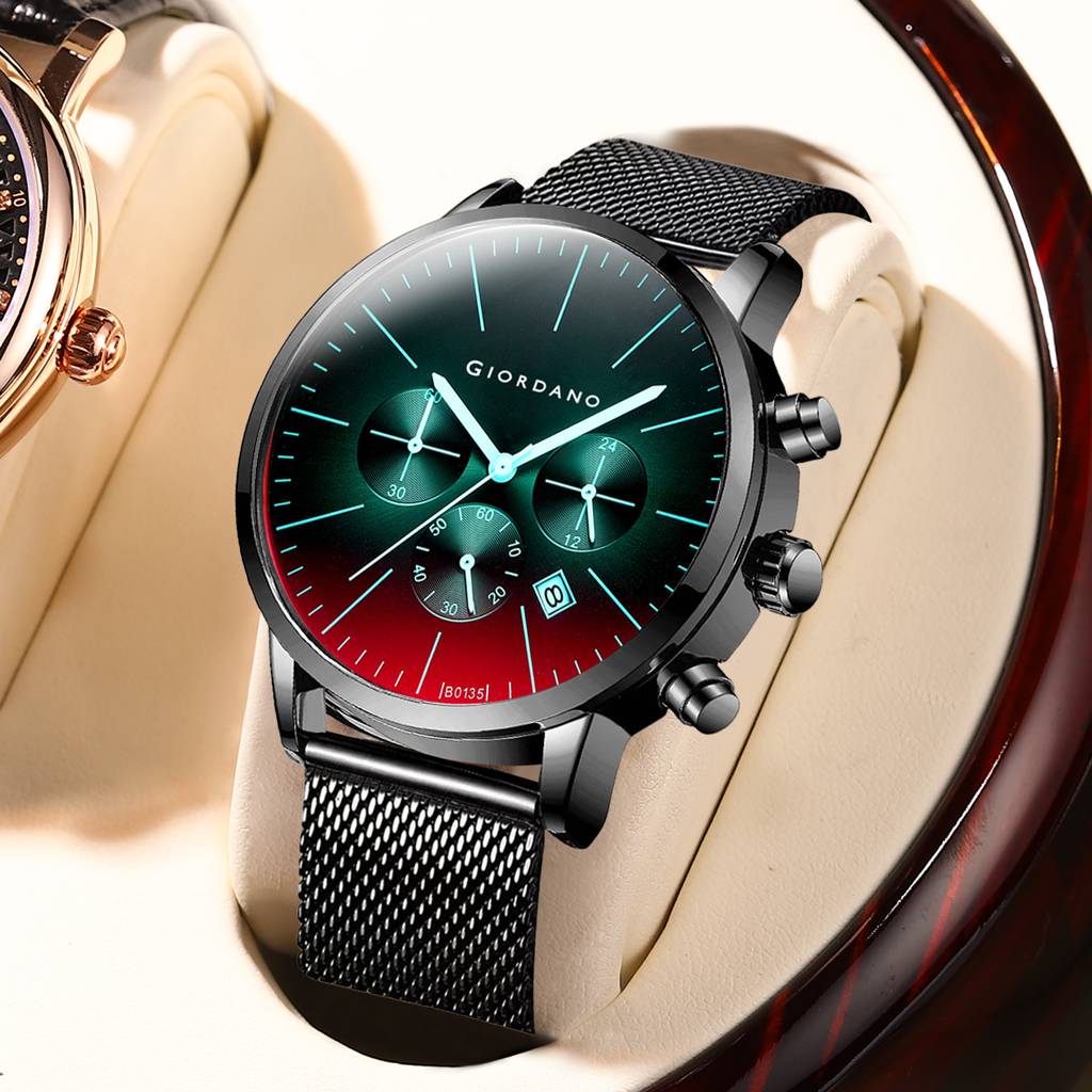 Giordano Formal Chronograph Watch For Men With Round Dial, Mesh Metal Strap, And Date Display : GZ-50183-11