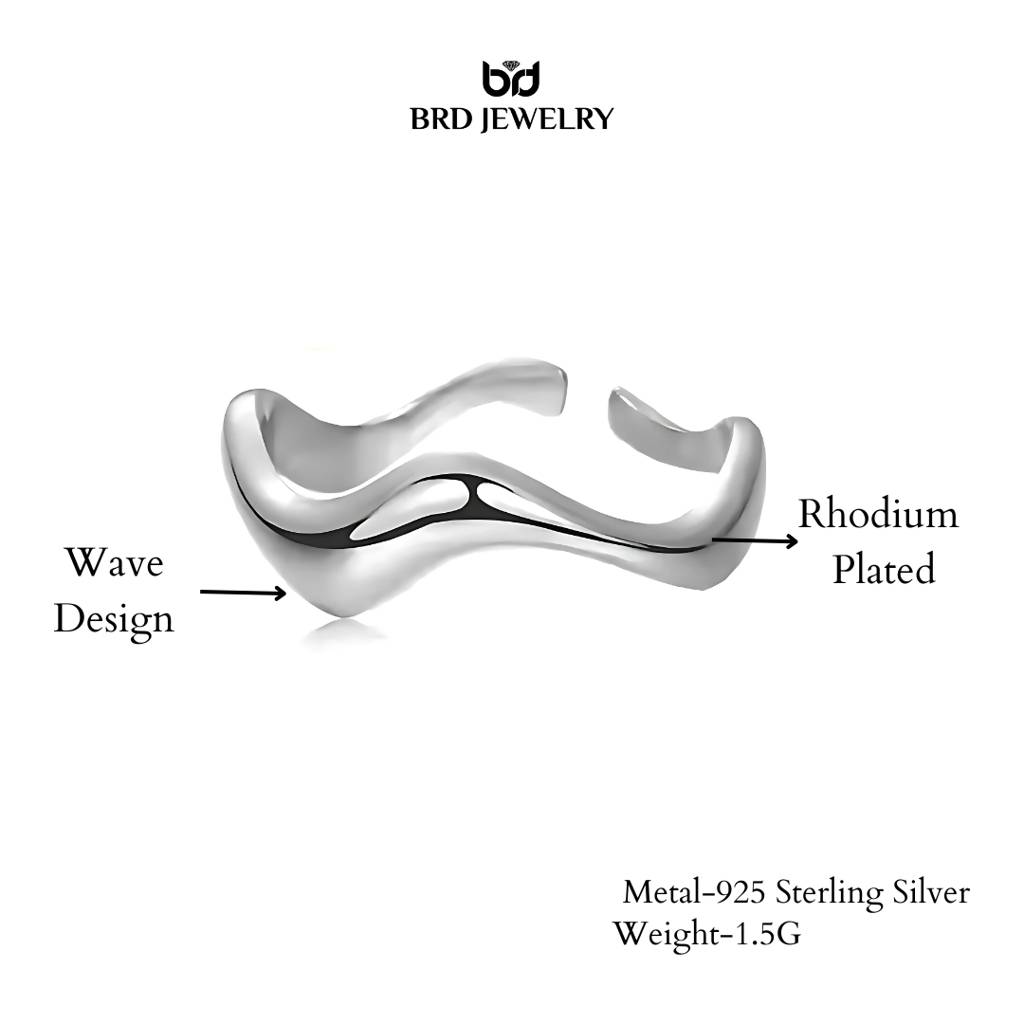 Brd Jewelry 925 Sterling Silver Wave Band Ring I Adjustable Silver Band Ring : BRDYK0018