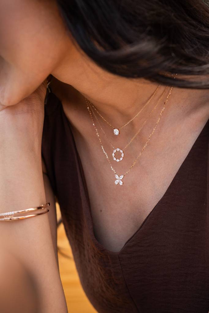 14K Rose Gold Marquise Petal Diamond Chain : W-CH0000098-14K-RS