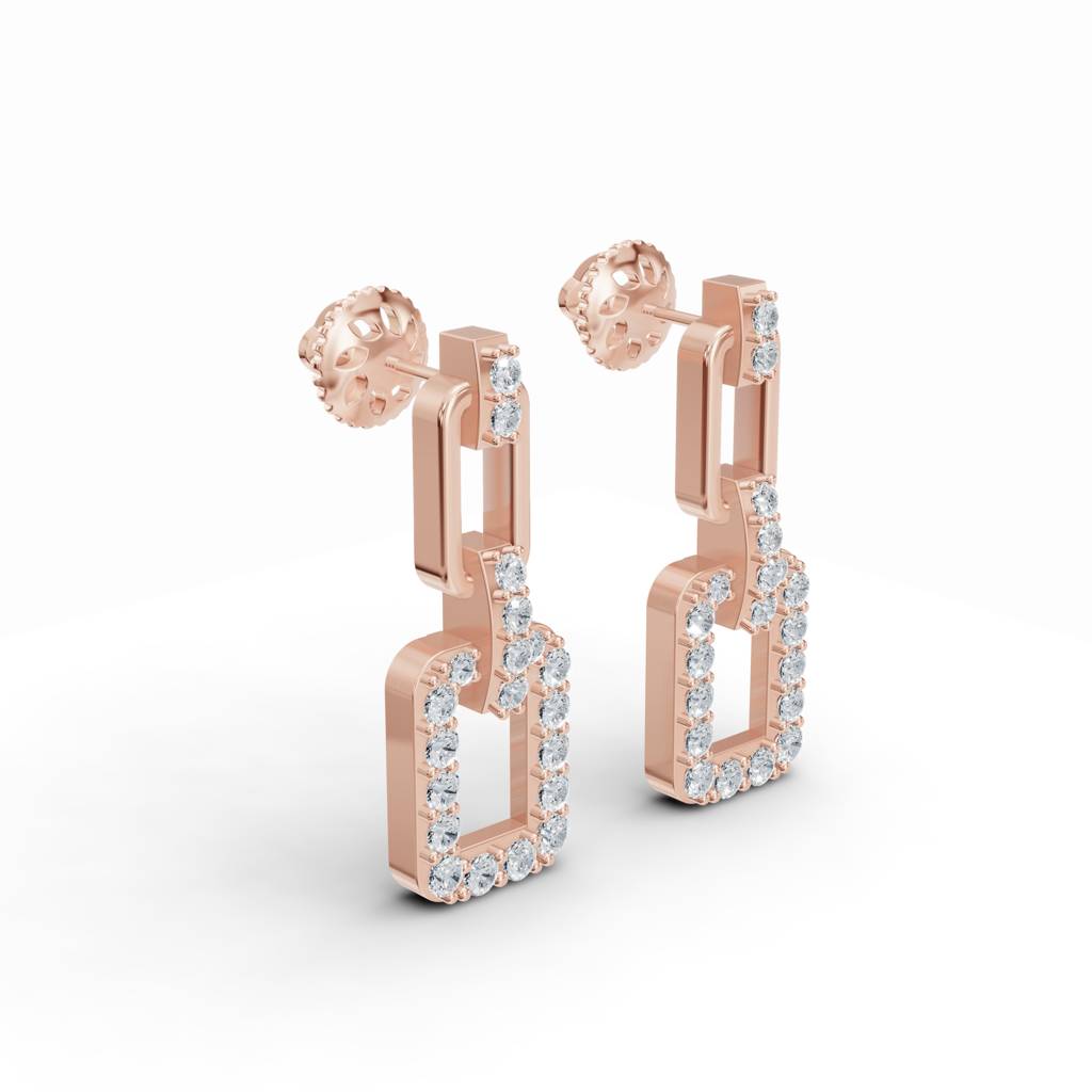 14K Rose Gold Three-Part Interlocking Drop Diamond Earrings : W-DR0000032-14K-RS