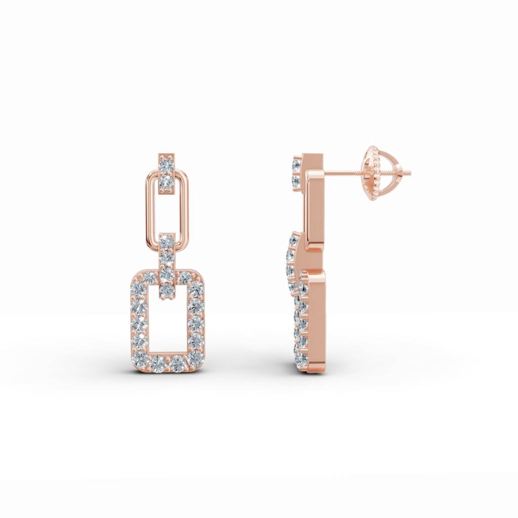 14K Rose Gold Three-Part Interlocking Drop Diamond Earrings : W-DR0000032-14K-RS