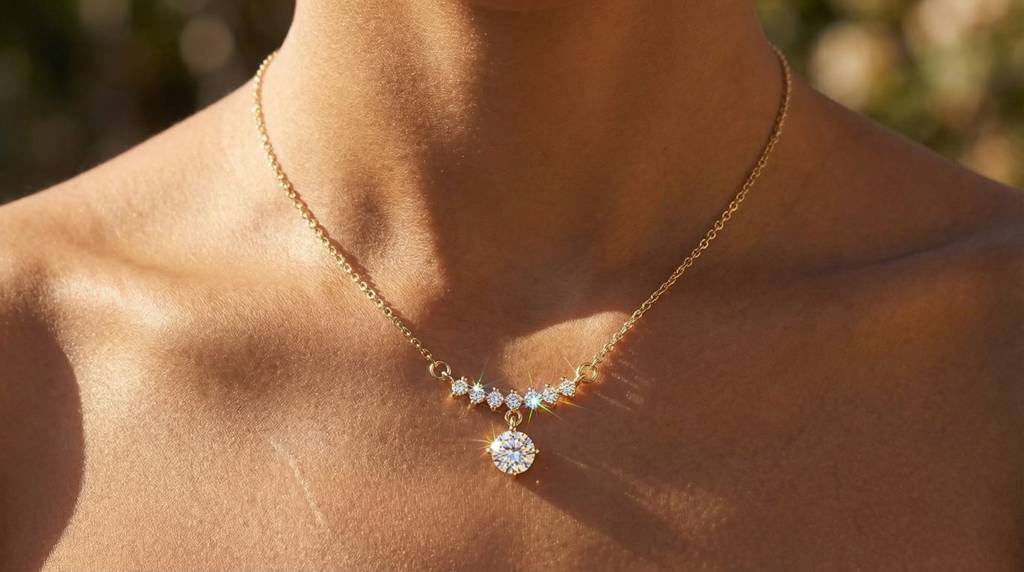 Crystal Ribbon 18K Gold Plated Necklace For Women | Elegant Ribbon Pendant Jewellery : 3528445567