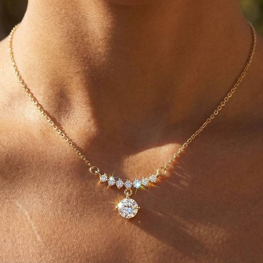 Crystal Ribbon 18K Gold Plated Necklace For Women | Elegant Ribbon Pendant Jewellery : 3528445567