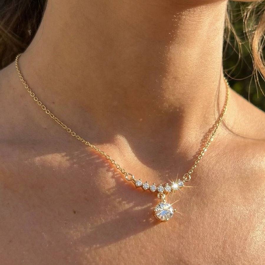 Crystal Ribbon 18K Gold Plated Necklace For Women | Elegant Ribbon Pendant Jewellery : 3528445567