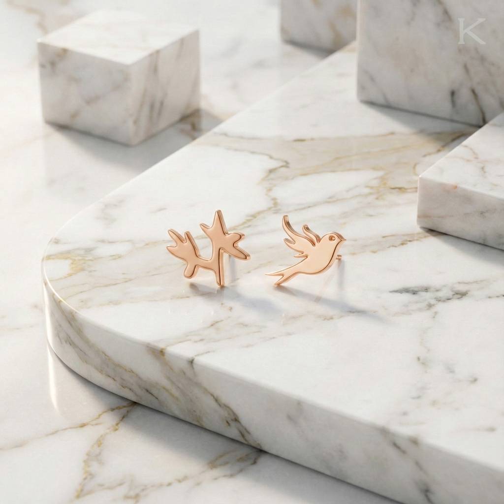 Mismatched Bird And Branch Gold Earring : WG30099