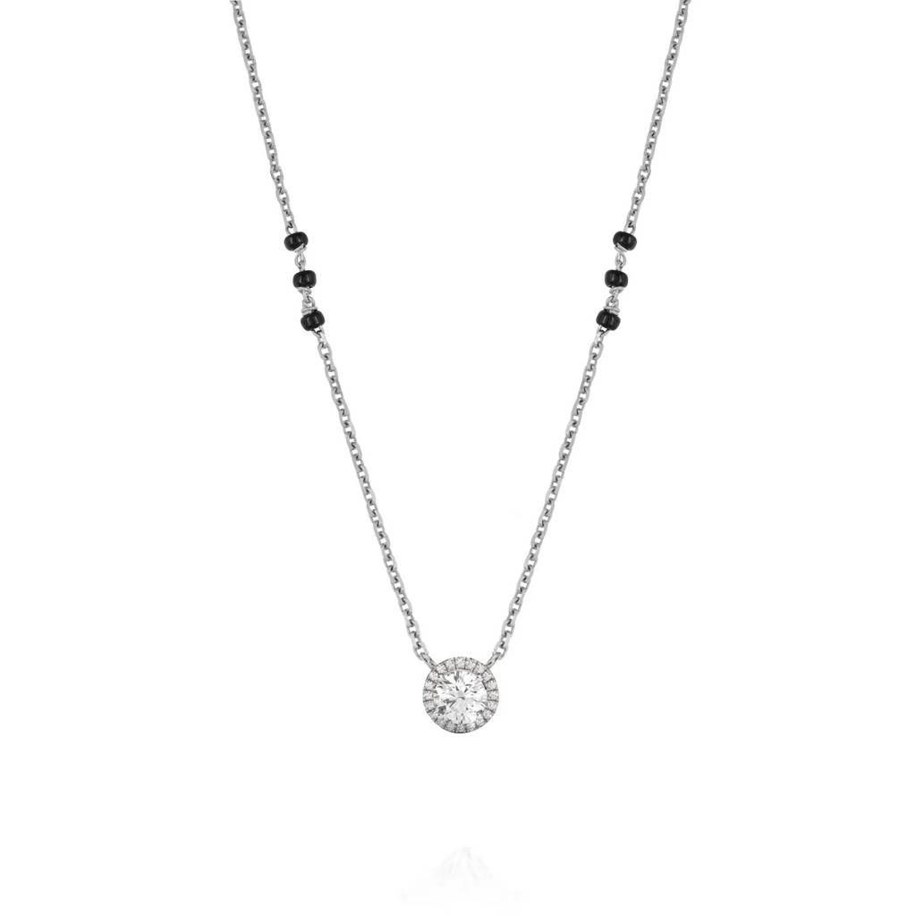 1 Carat Dew Round Moissanite Cluster Halo Signature Mangalsutra In 14K : TM-0002-WH