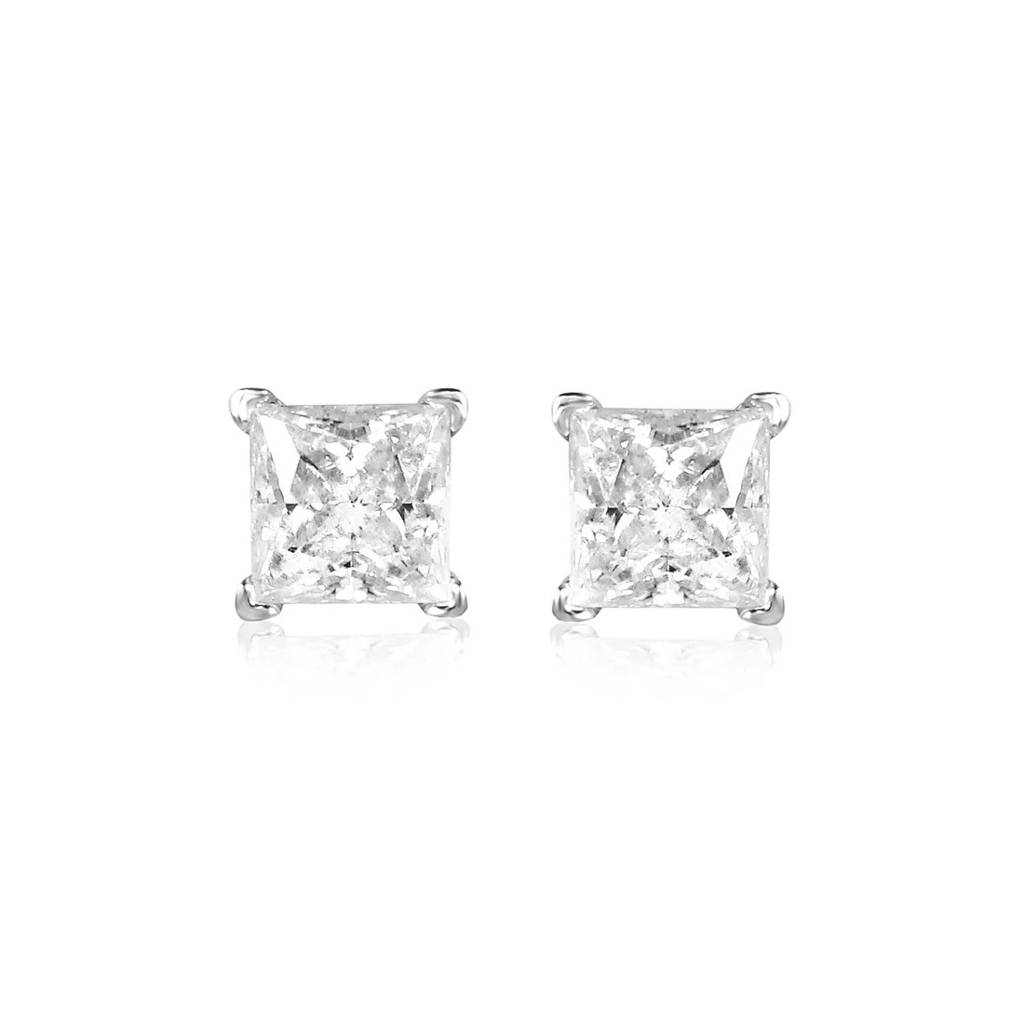 1Ct Square Princess Cut Moissanite Diamond Stud Earring For Women : OCER-0002