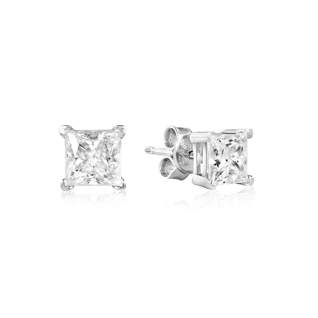 1Ct Square Princess Cut Moissanite Diamond Stud Earring For Women : OCER-0002