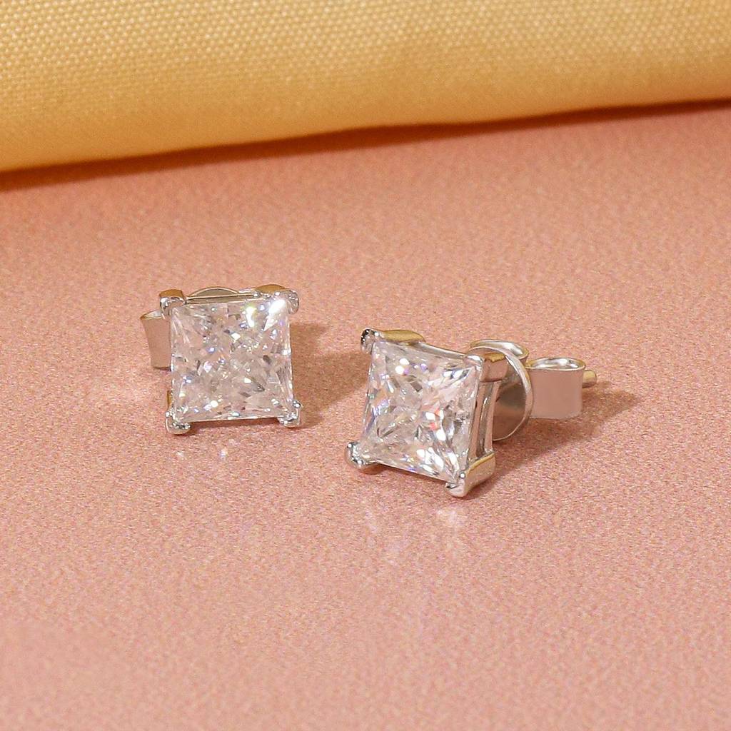 1Ct Square Princess Cut Moissanite Diamond Stud Earring For Women : OCER-0002