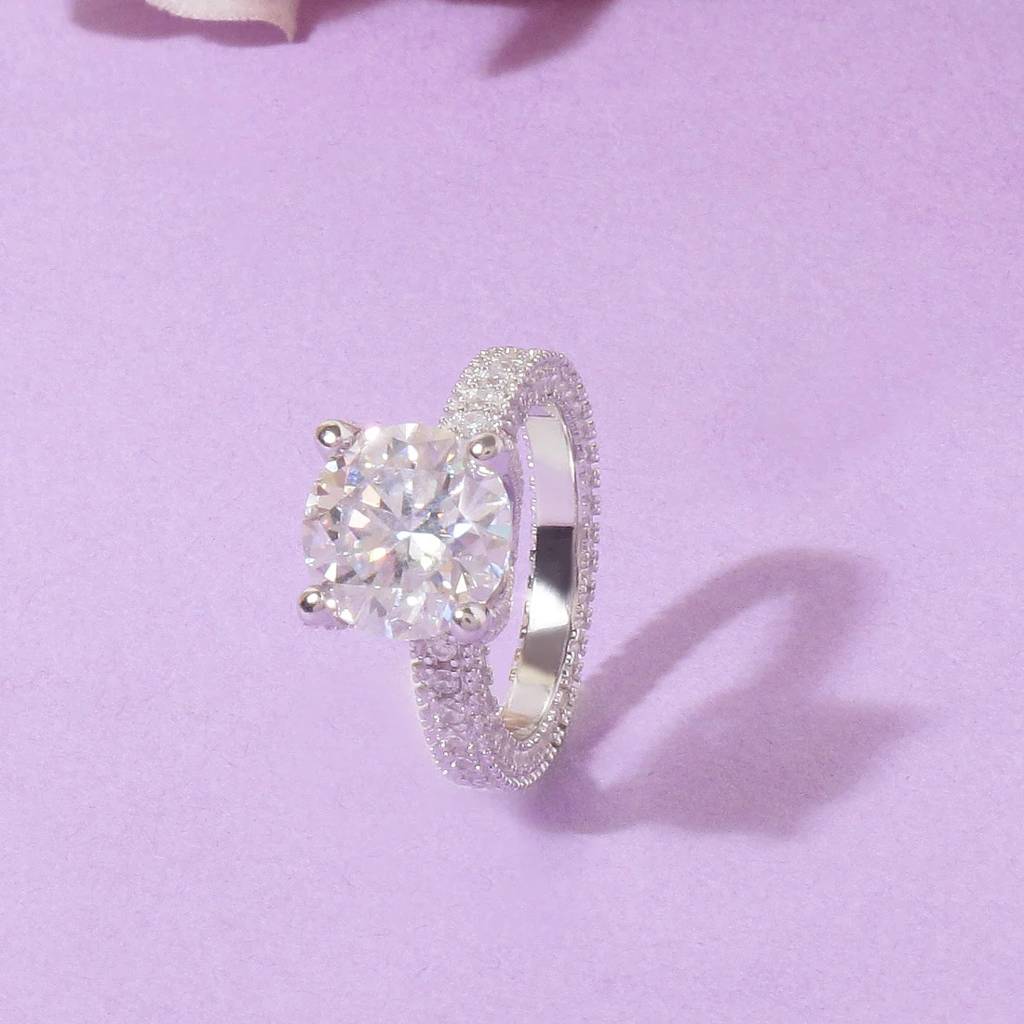 5Ct Halo Classic Round Shape Moissanite Engagement Rings 925 Sterling Silver For Women Men : OCR-0001