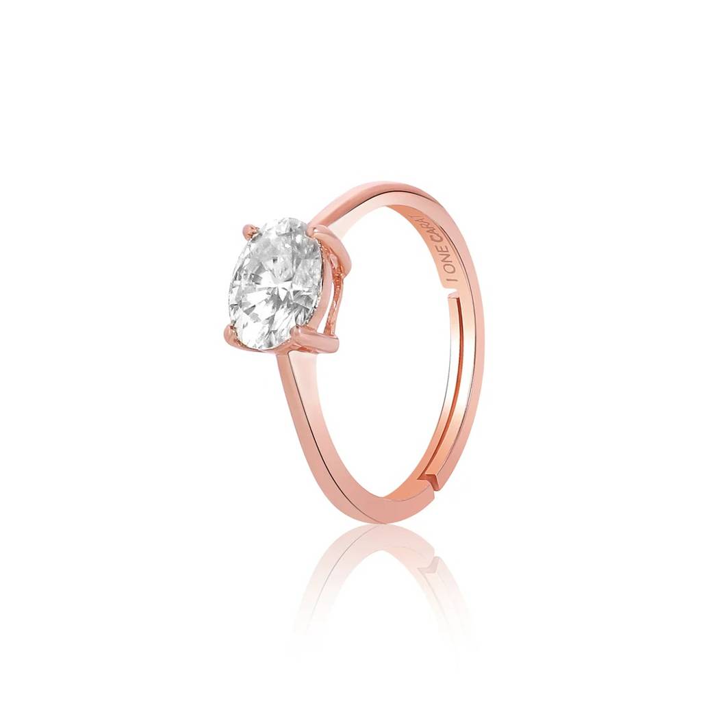 Oval Moissanite East-West Solitaire Ring - 1 Carat In 14K Rose Gold Plated (Adjustable) : RL-0010