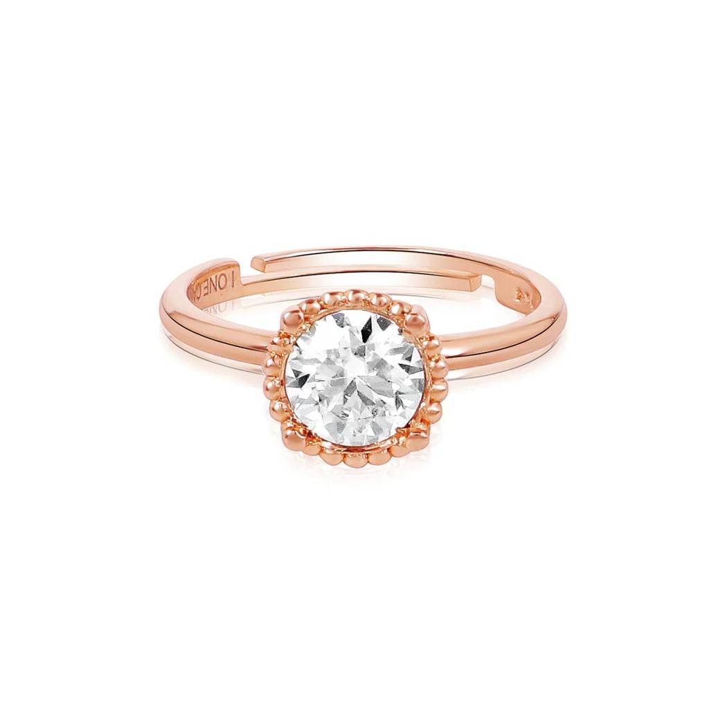 Round Moissanite Beaded Solitaire Ring - 1 Carat In 14K Rose Gold Plated (Adjustable) : RL-0008