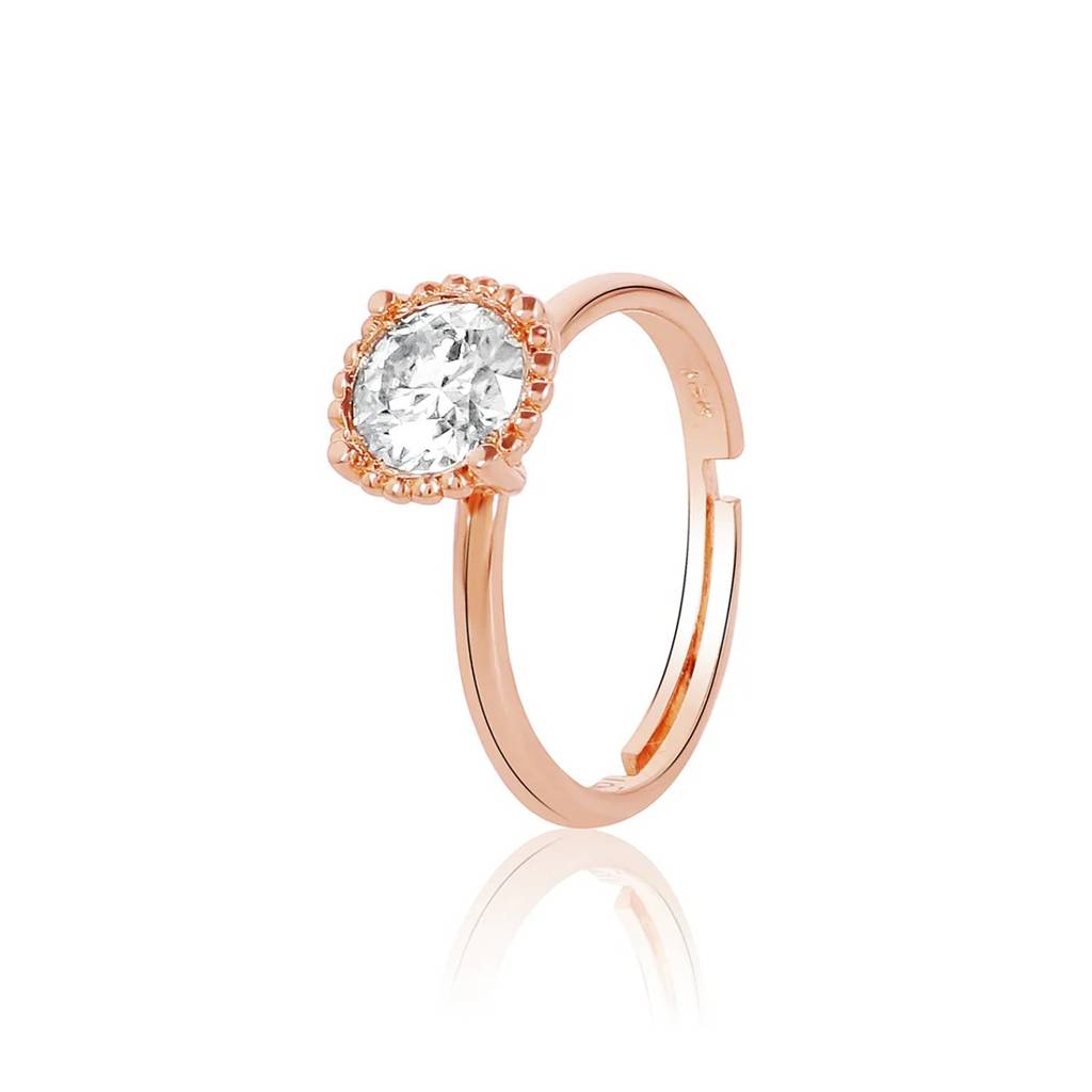 Round Moissanite Beaded Solitaire Ring - 1 Carat In 14K Rose Gold Plated (Adjustable) : RL-0008