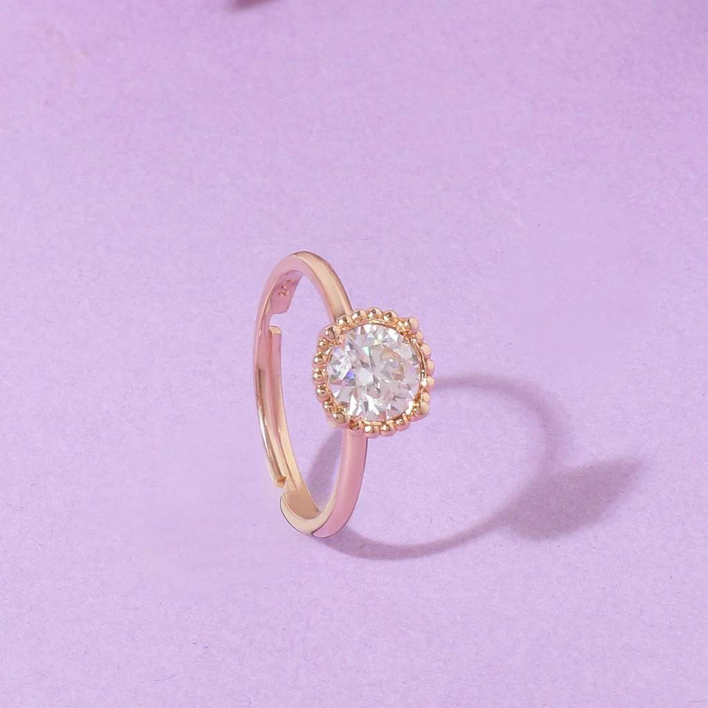 Round Moissanite Beaded Solitaire Ring - 1 Carat In 14K Rose Gold Plated (Adjustable) : RL-0008