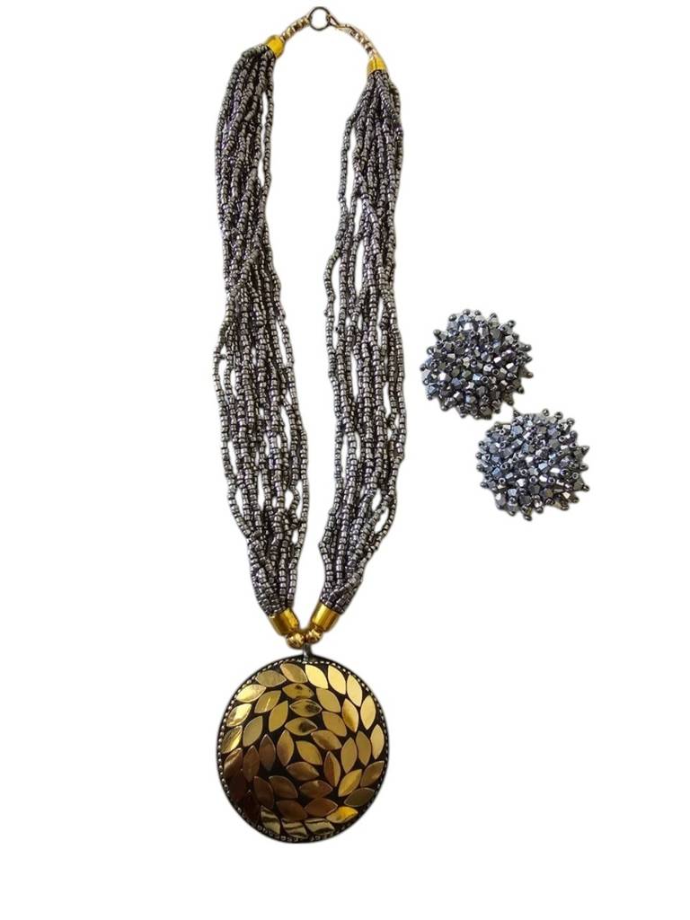 All-Day Statement Beaded Necklace Set : BDE-GRY-TBOL-NWE-141