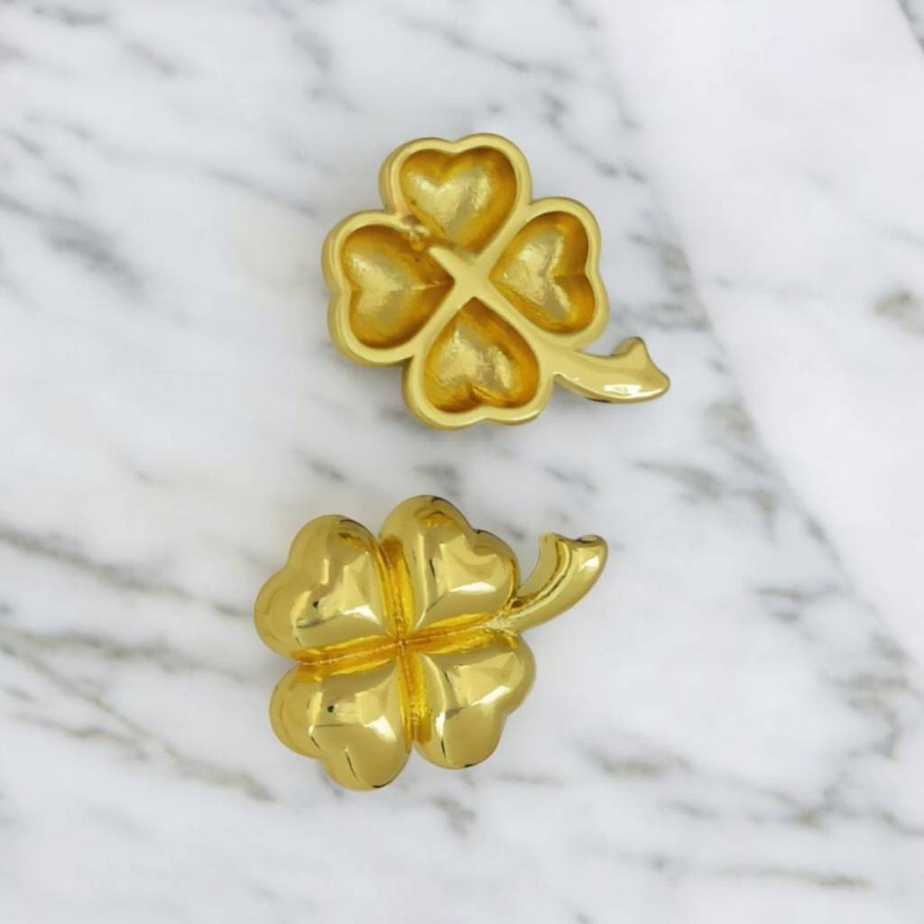 Gold Plated Four Leaf Clover Stud Earrings For Women | Lucky Charm Design | Minimal Cute Daily Wear & Party Ear : AST-EAR-0065