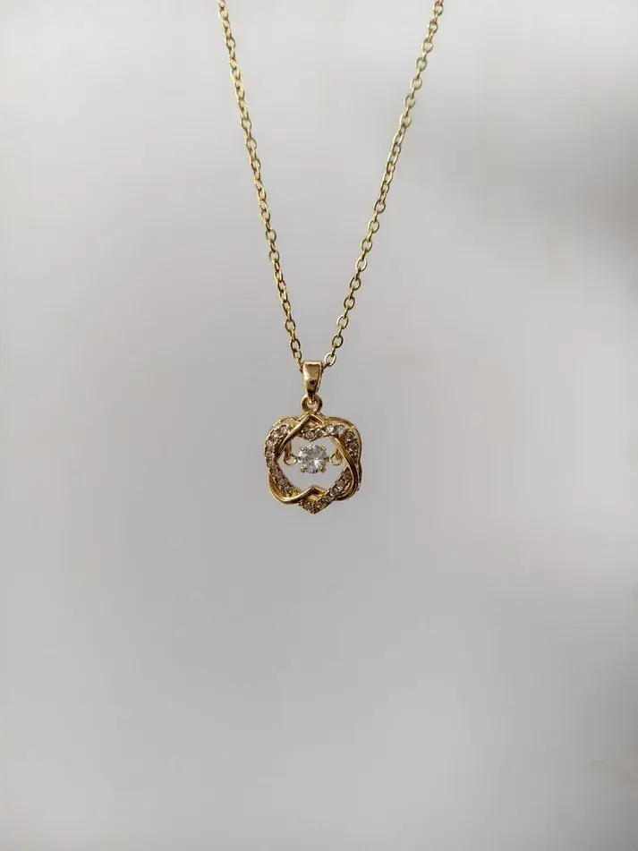 Gold-Plated Crystal Swirl Pendant Necklace – Elegant Cz Stone Daily Wear Necklace For Women : AST-NEK-0028