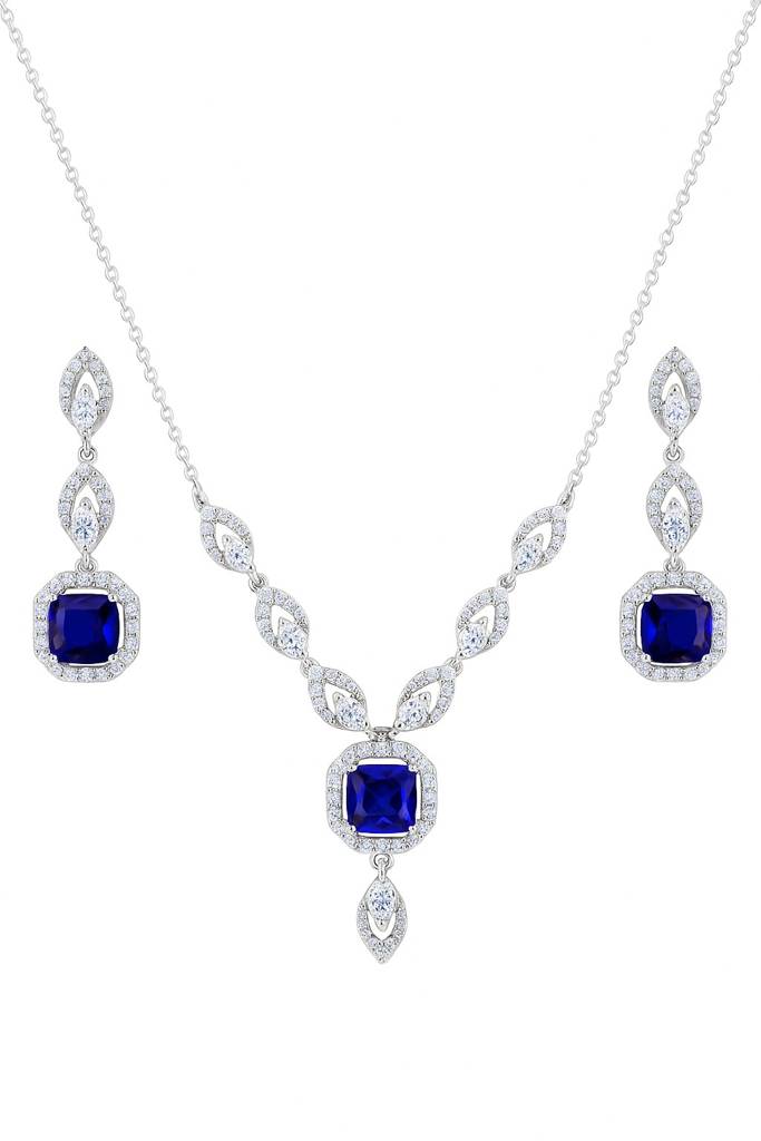 Timeless Elegance Sapphire Silver Pendant Set : PS028