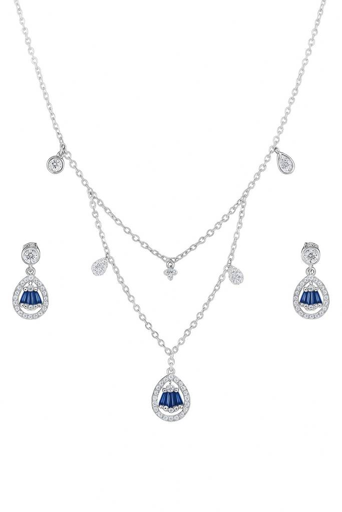 Modern Sapphire Silver Pendant Set : PS027