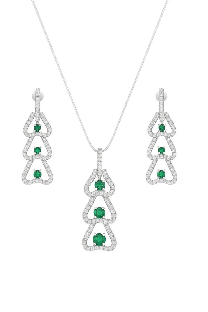 Mystic Emerald And Diamond Silver Pendant Set : PS016