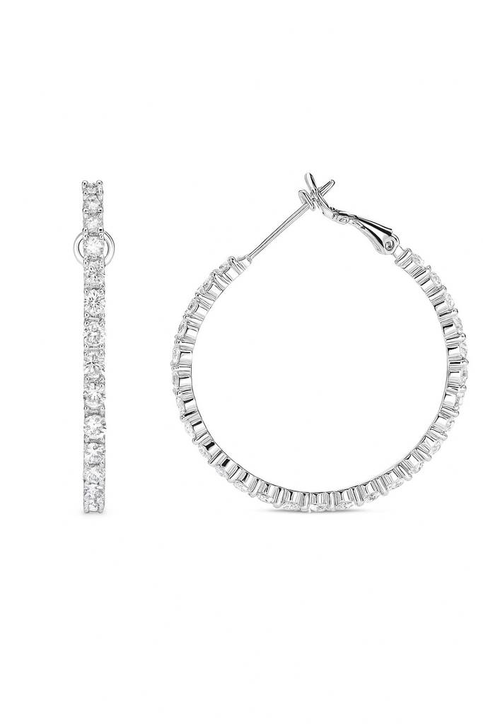 Cocktail Diamond Hoops Silver Earrings : E071