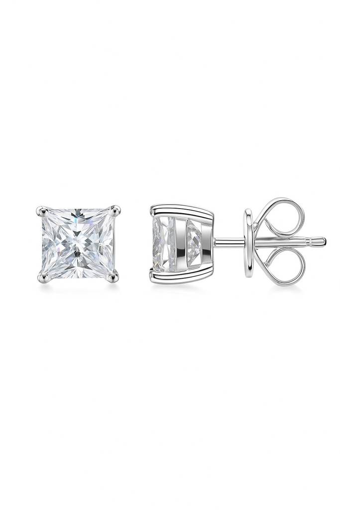 Classic Princess Solitaire Studs Silver Earrings : E088