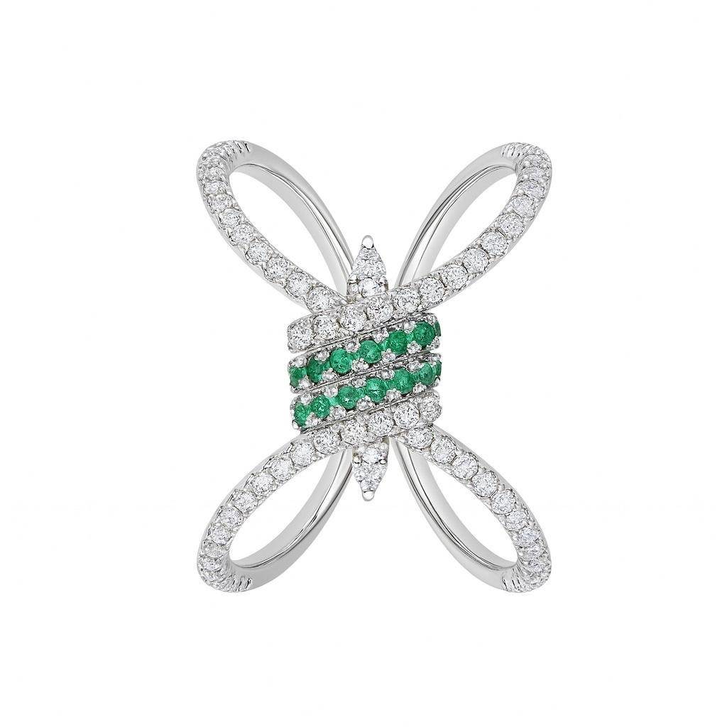Chic Emerald Diaomond Silver Ring : R079-WH-E-16