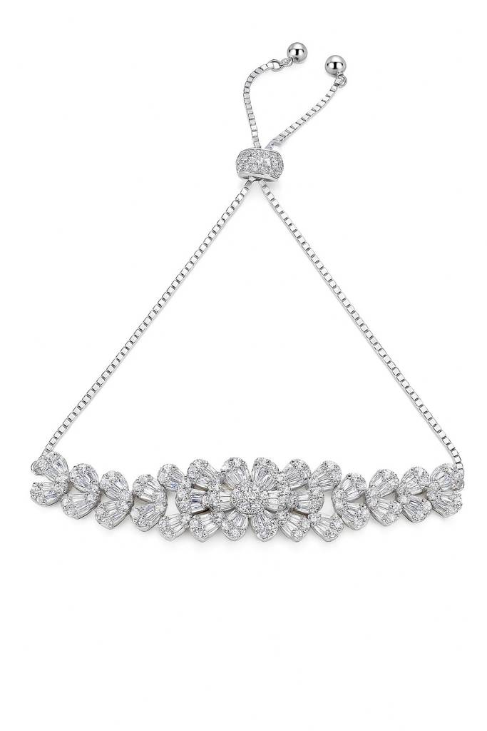 Sleek Spark Diamond Silver Bracelet (Adjustable) : B027