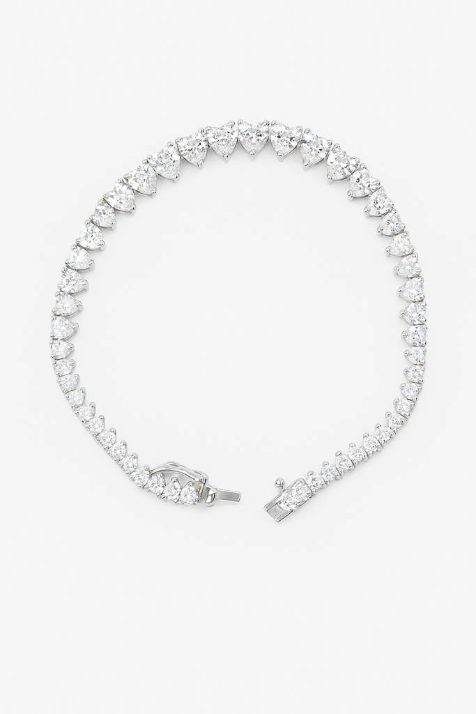 Elegant Heart Tennis Silver Bracelet : B031-65